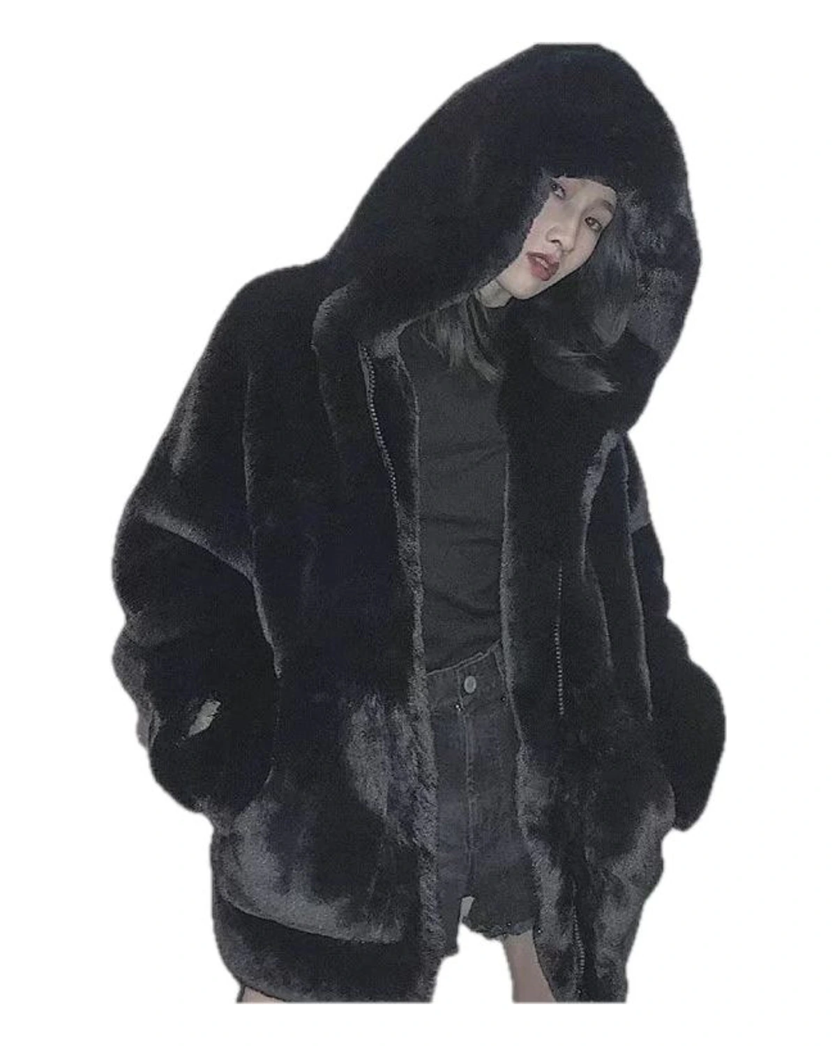 黑色连帽双面绒外套