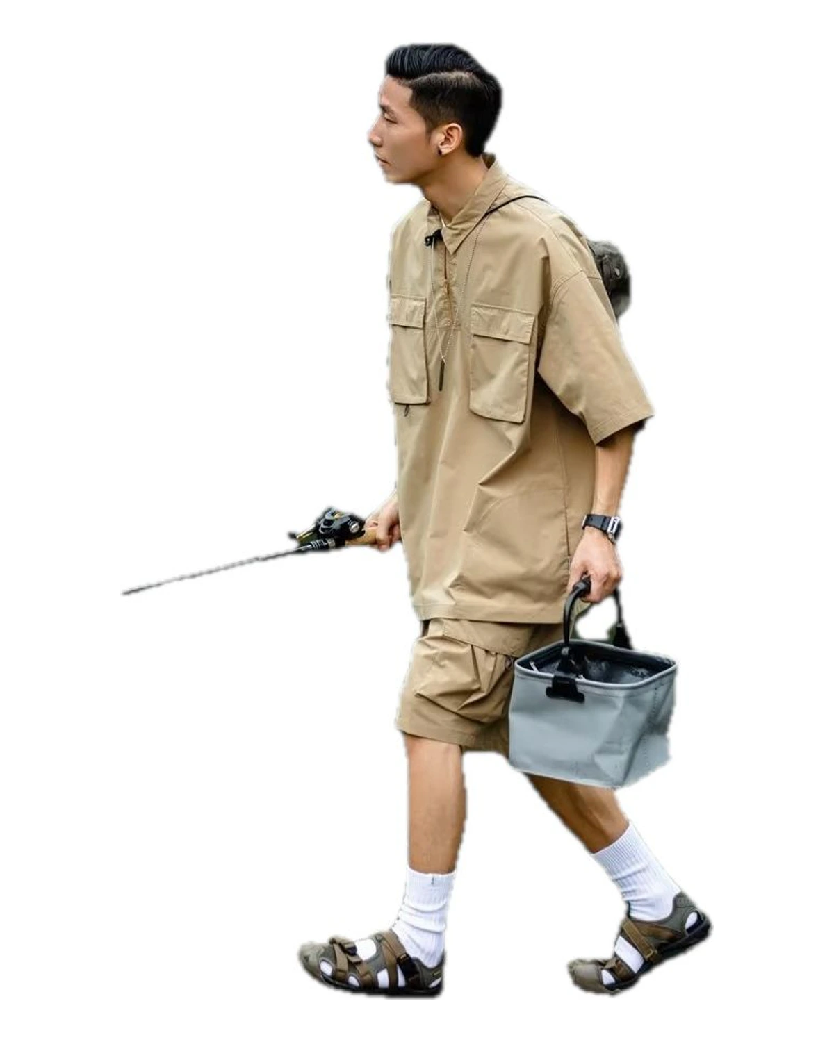 卡其短袖工装套装